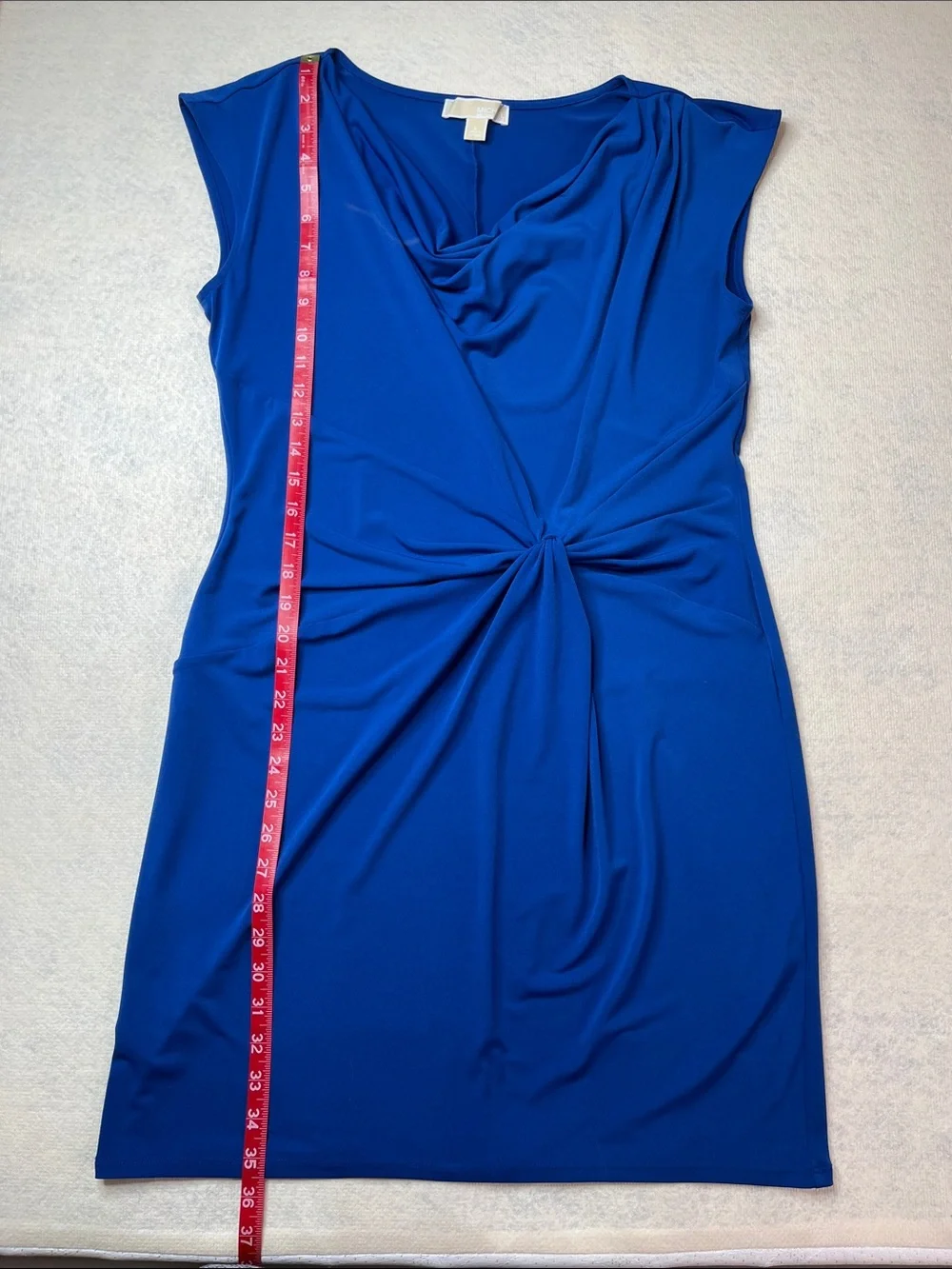 Michael Kors Royal Blue Draped Twist-Front Midi Dress-Large